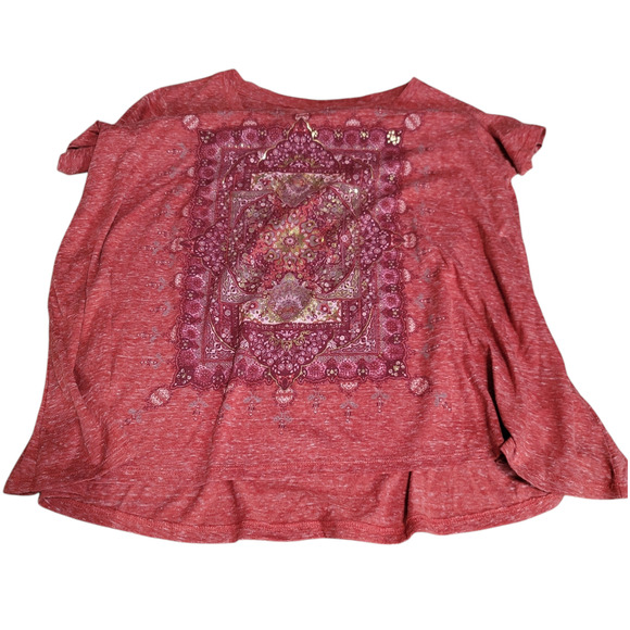 Style & Co. Boho Orange Red V-Neck Short Sleeve Graphic Tee 1X - Picture 3 of 9